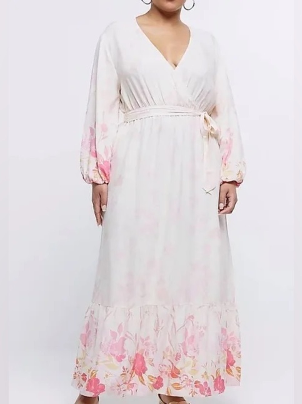 River Island In Other Words Cream and Pink Floral Maxi Dress NWoT Sz 18